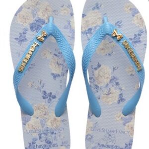 Blue Floral Sandals with Embellished Straps